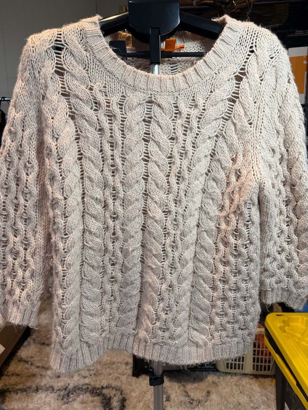 Joe Fresh Women Cream Cable Knit Openwork Crewneck Sweater XL
